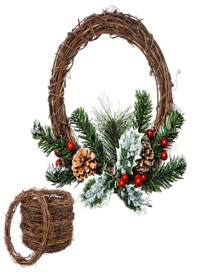 TIMCORR 7PCS Grapevine Wreath Set, Natural Wooden Wicker Oval Grapevine Wreath, DIY Craft Garland Floral Hoops,10 inch Rustic Bare Circle for Handmade Christmas Decorations,Floral Arrangements - Image 1